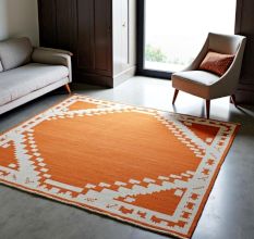 Handknotted Wool Area Terracotta Rug